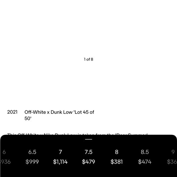 Like New Off White x Dunk Low Sz: 7.5 - Picture 10 of 10